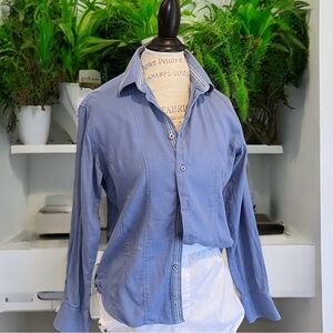 Franky Max cotton button down shirt. Baby blue with white stitching accent